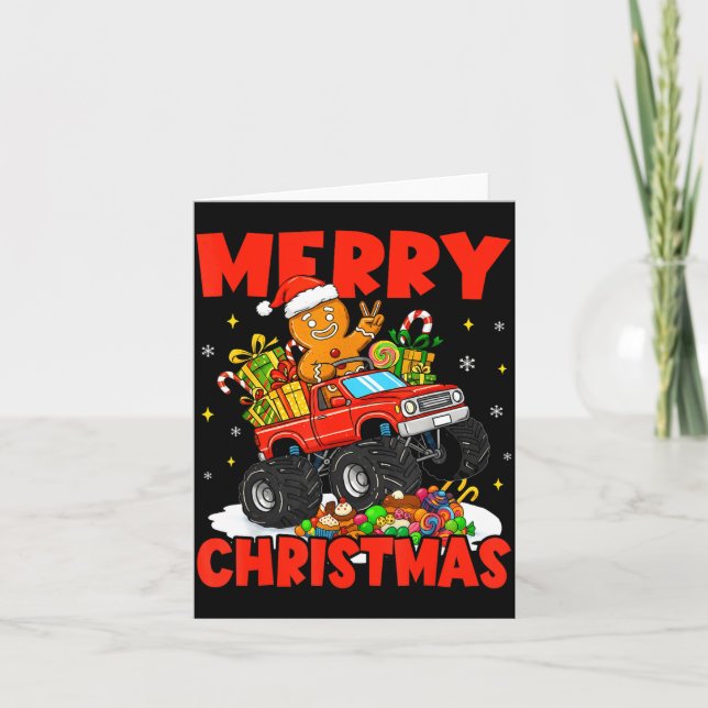 Merry Christmas Monster Truck Funny Gingerbread Me Kort (Framsida)