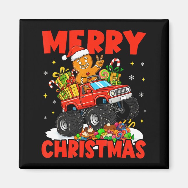 Merry Christmas Monster Truck Funny Gingerbread Me Magnet (Framsidan)