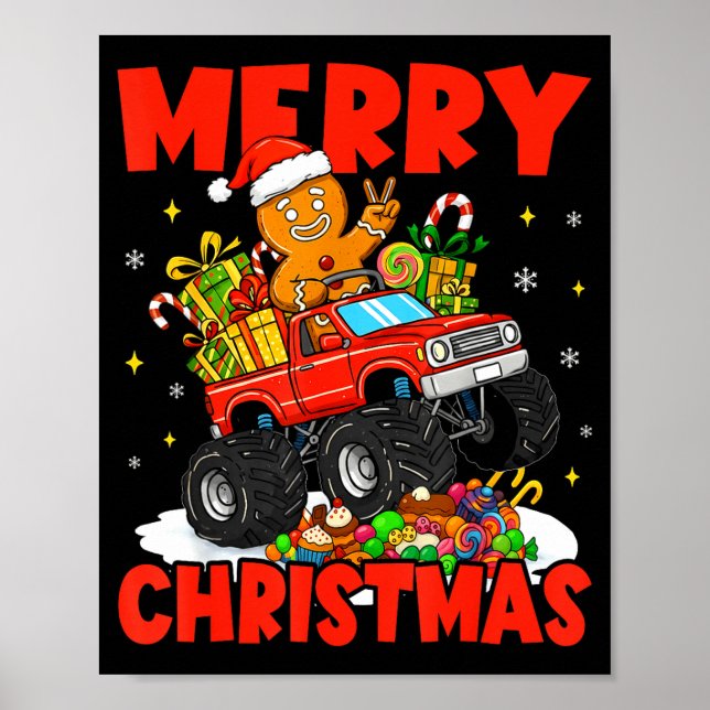Merry Christmas Monster Truck Funny Gingerbread Me Poster (Framsidan)