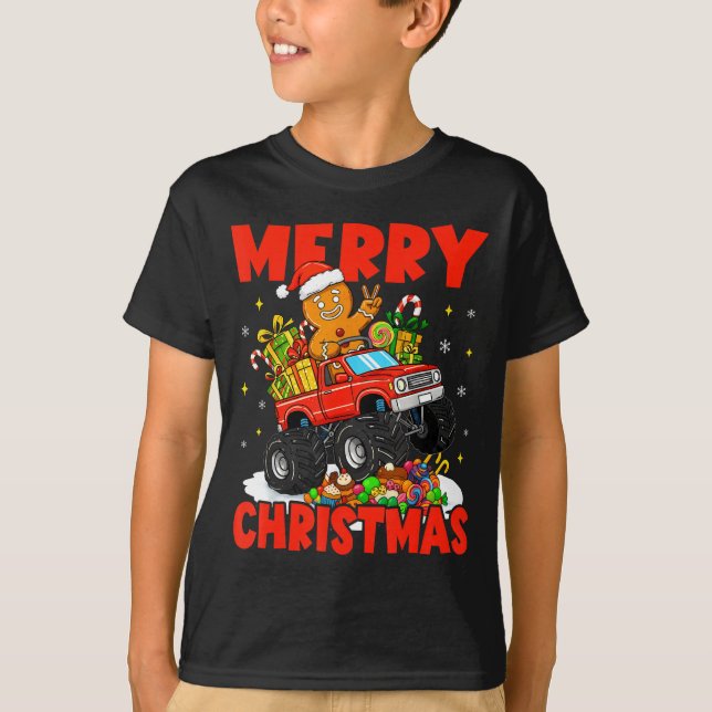 Merry Christmas Monster Truck Funny Gingerbread Me T Shirt (Framsida)