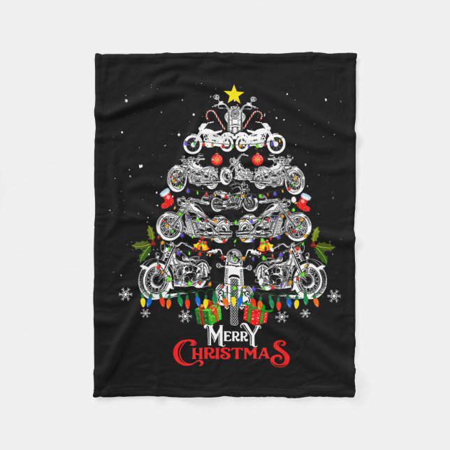 Merry Christmas Motorcycle Tree Christmas Lights B Fleecefilt (Framsidan)