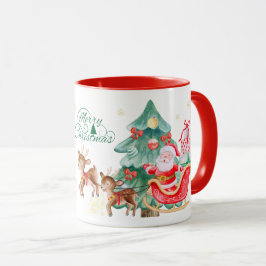 Merry Christmas Mug – Santa & Flying Reindeer Mugg