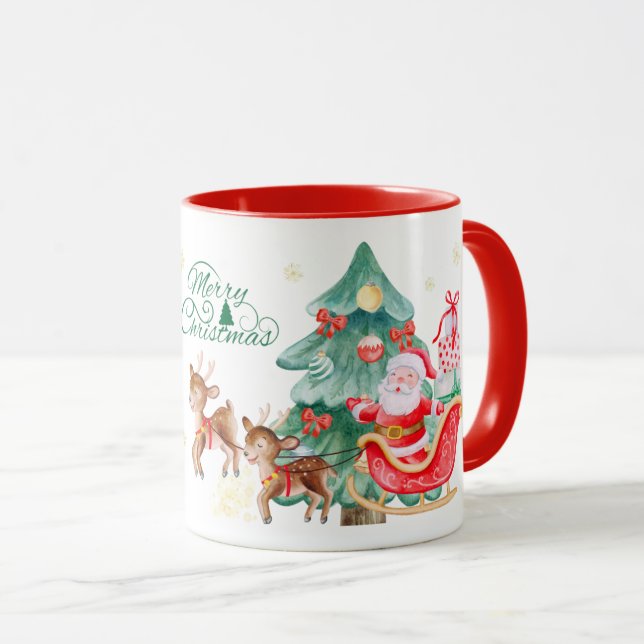 Merry Christmas Mug – Santa & Flying Reindeer Mugg (Framsida höger)