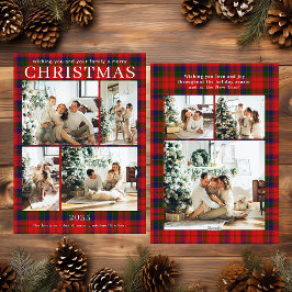 Merry Christmas Multi Photo Red Plaid Holiday Card Julkort