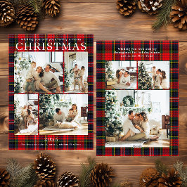 Merry Christmas Multi Photo Red Plaid Holiday Card Julkort