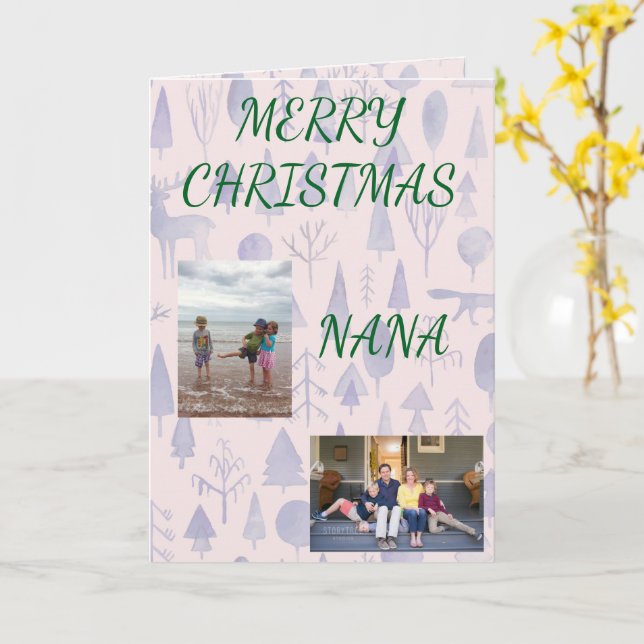 Merry Christmas Nana with Two Photos Kort (Gul blomma)