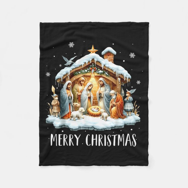Merry Christmas Nativity Scene North Star Baby Jes Fleecefilt (Framsidan)