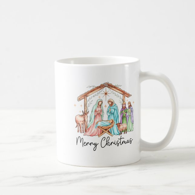 Merry Christmas Nativity Scene North Star Baby Jes Kaffemugg (Höger)