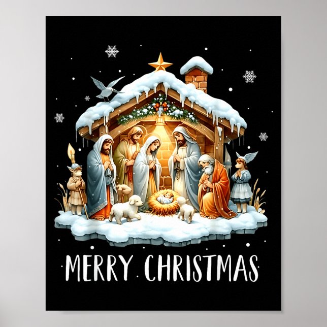 Merry Christmas Nativity Scene North Star Baby Jes Poster (Framsidan)