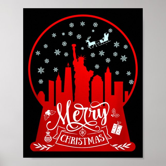Merry Christmas New York Skyline In Snow Globe Sno Poster (Framsidan)