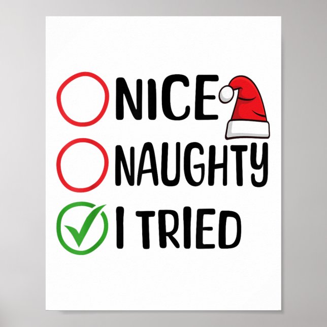 Merry Christmas Nice Naughty I Tried Christmas Lis Poster (Framsidan)