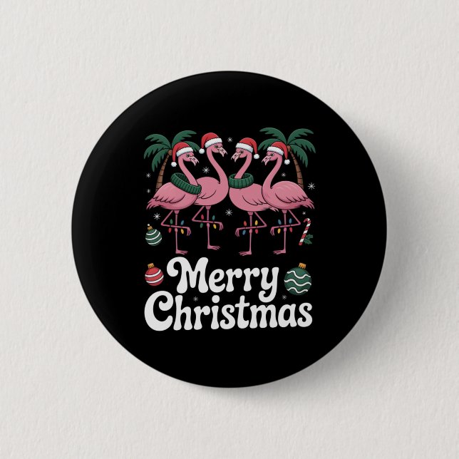Merry Christmas Nk Flamingo Santa Hat Xmas Light T Knapp (Framsida)