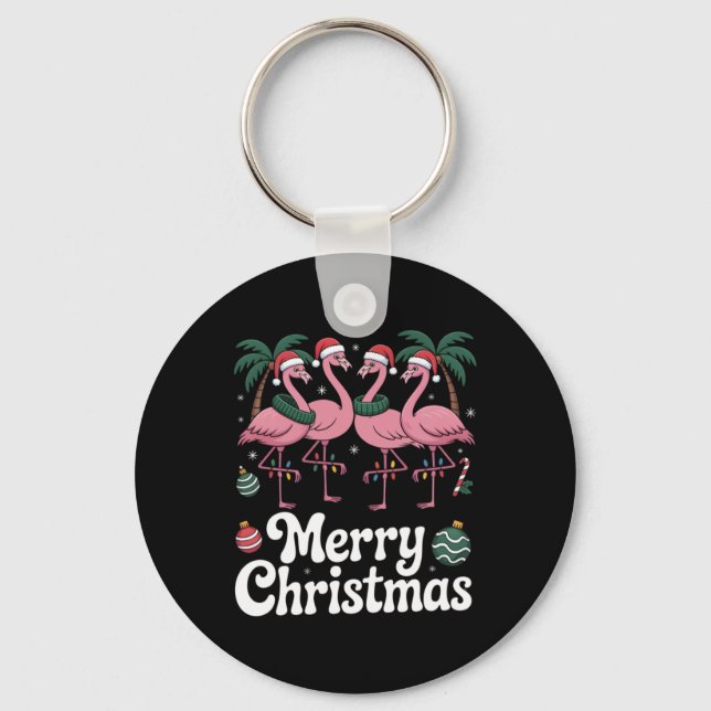 Merry Christmas Nk Flamingo Santa Hat Xmas Light T Nyckelring (Framsida)