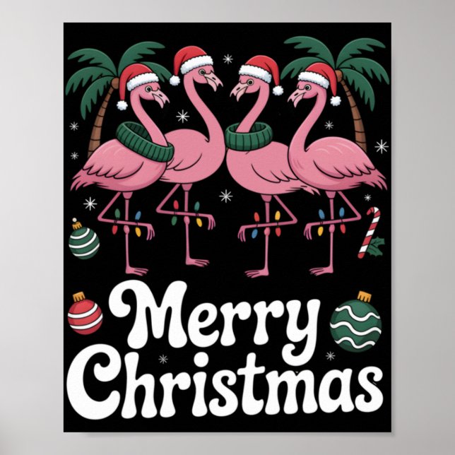 Merry Christmas Nk Flamingo Santa Hat Xmas Light T Poster (Framsidan)
