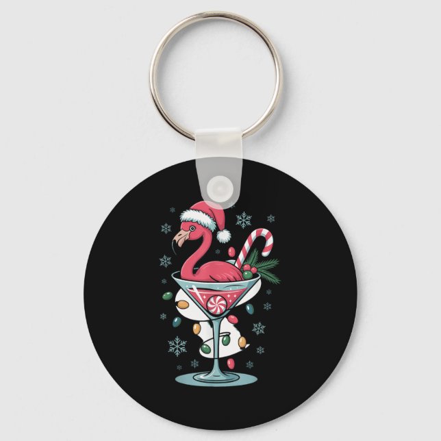 Merry Christmas Nk Flamingo Wine Drinking Lights X Nyckelring (Framsida)
