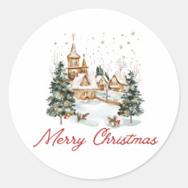 Merry Christmas Old Vintage Christmas Illustration Runt Klistermärke