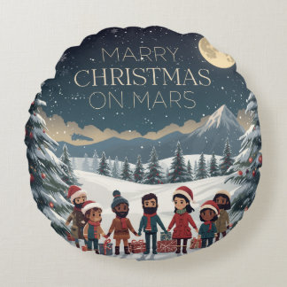 Merry Christmas on Mars Cute Space Family Holiday Rund Kudde