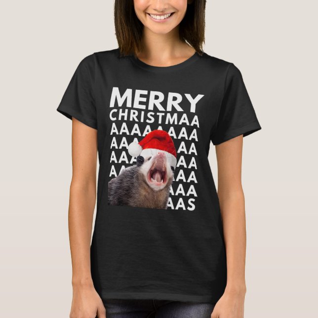 Merry Christmas Opossum Screaming Fun Men Women Ki T Shirt (Framsida)
