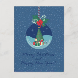 Merry Christmas Ornament Card with Tree and Gifts Helg Vykort
