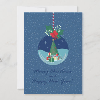 Merry Christmas Ornament Card with Tree and Gifts Julkort