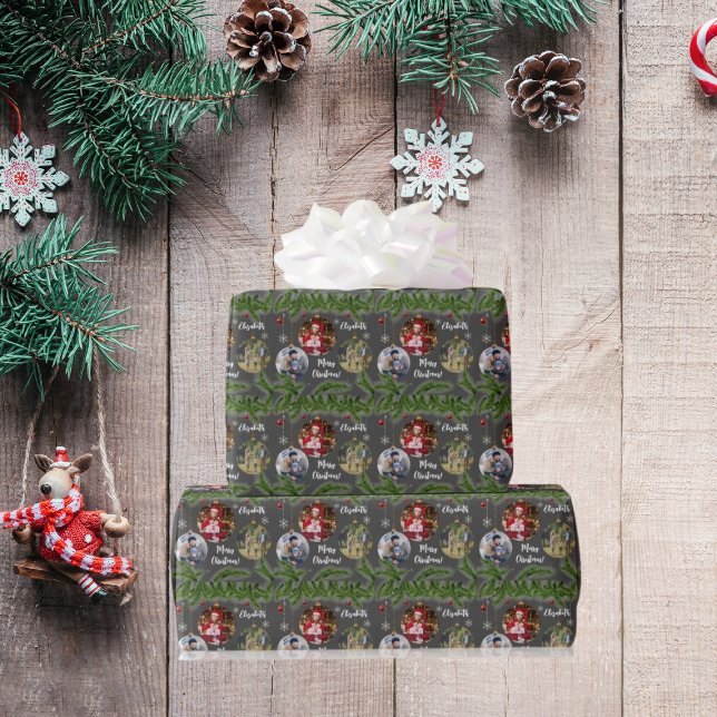 Merry Christmas Ornament Custom Snowflake Black Presentpapper (Skapare uppladdad)