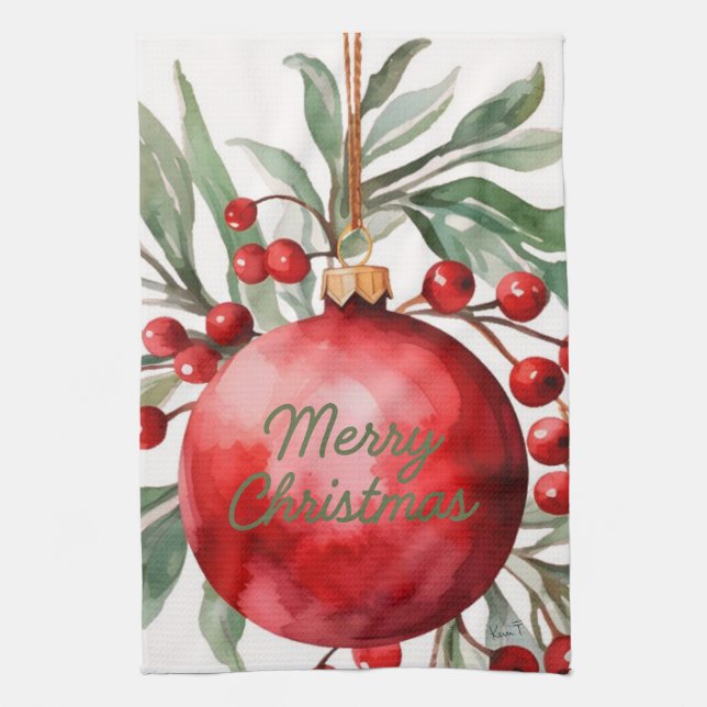 Merry Christmas Ornament Kitchen Towel Kökshandduk (Vertikal)