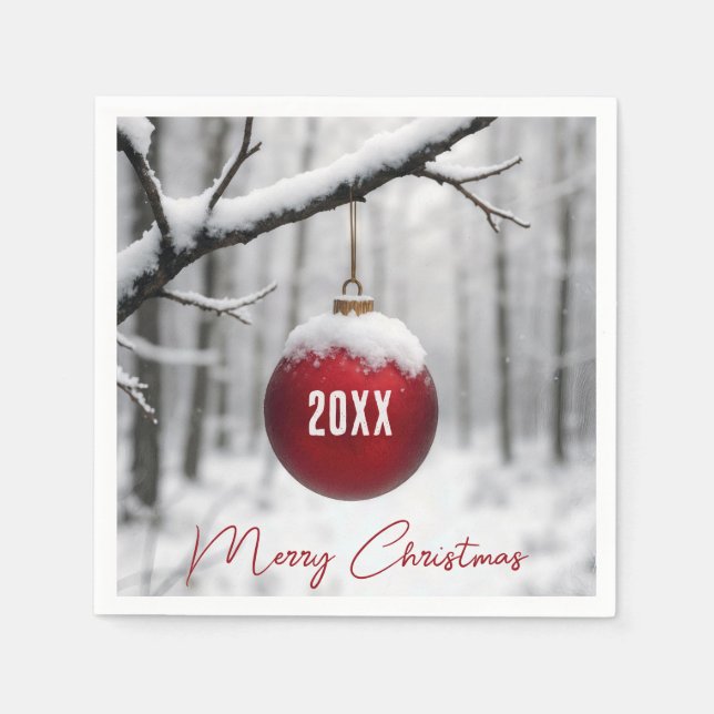 Merry Christmas Ornament On Snowy Branch Pappersservett (Framsidan)