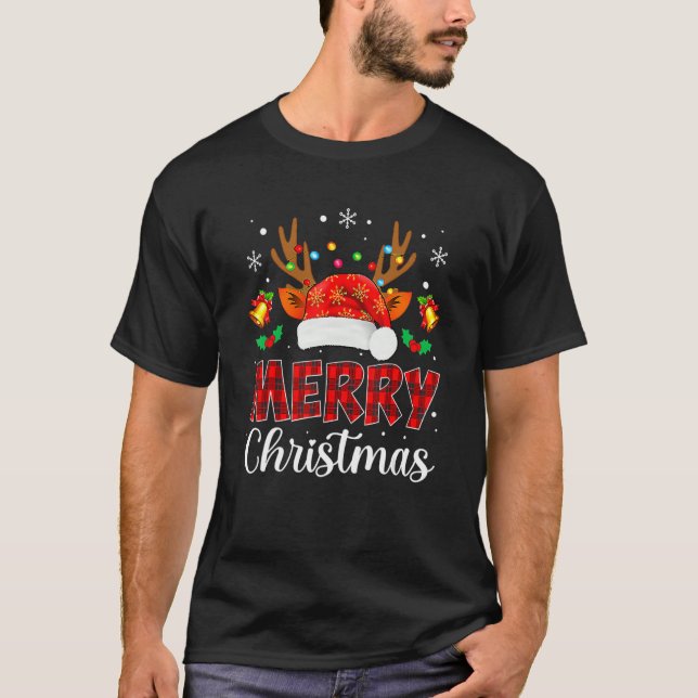 Merry Christmas Pajama Buffalo Plaid Red Christmas T Shirt (Framsida)