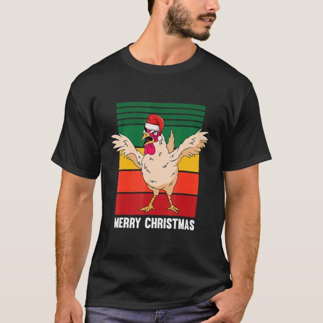 Merry Christmas Pajama  Chicken Retro T Shirt (Framsida)