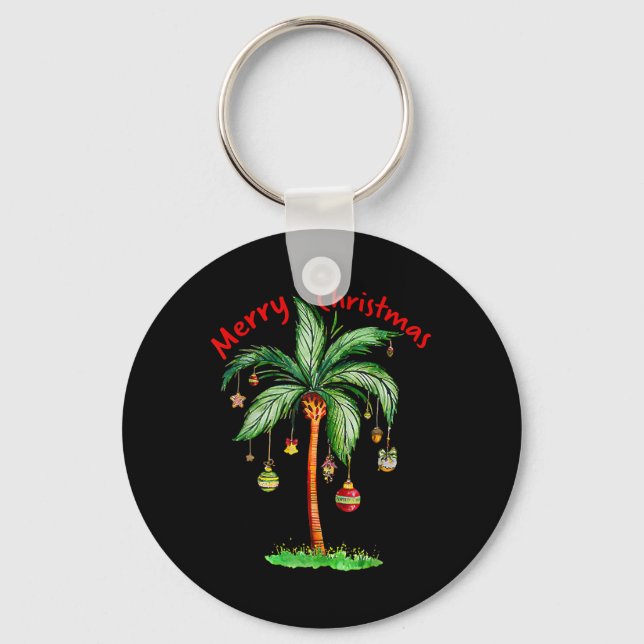 Merry Christmas Palm Tree Hawaii Hawaiian Tropical Nyckelring (Framsida)
