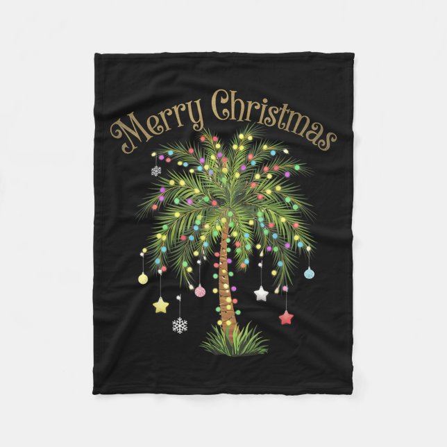 Merry Christmas Palm Tree Light Hawaiian Trocal Ch Fleecefilt (Framsidan)