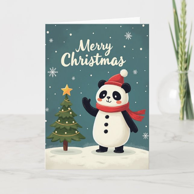 Merry Christmas Panda Card Kort (Framsida)