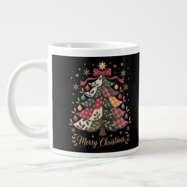 Merry Christmas Patchwork Christmas Tree Jumbo Mugg (Vänster)