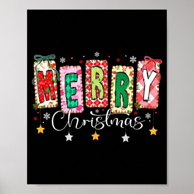 Merry Christmas Patchwork Coquette Bow Xmas Girl W Poster (Framsidan)