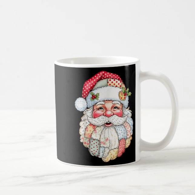Merry Christmas Patchwork Santa Claus Face X-mas H Kaffemugg (Höger)