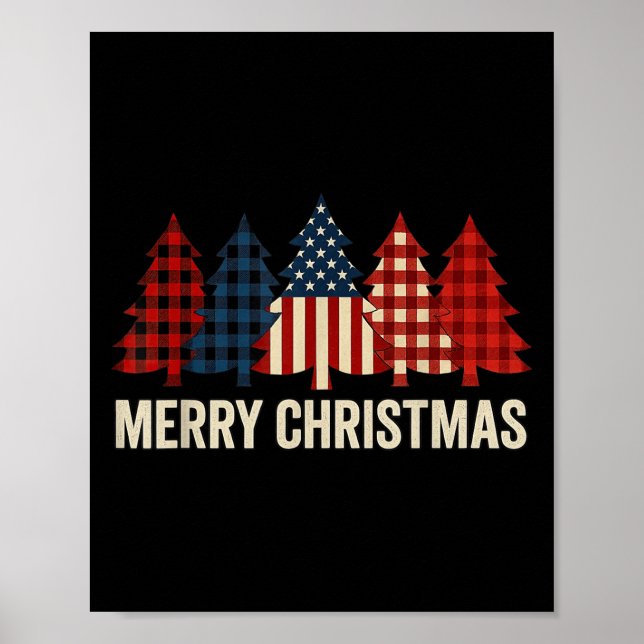 Merry Christmas Patriotic Usa Flag Tree Xmas Holid Poster (Framsidan)