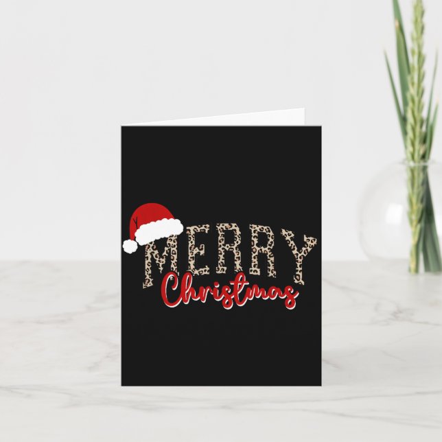 Merry Christmas Pattern Xmas Leopard Family Cute W Kort (Framsida)