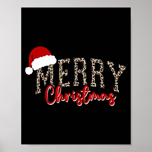 Merry Christmas Pattern Xmas Leopard Family Cute W Poster (Framsidan)