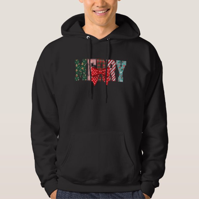 Merry Christmas patterns red bow Hoodie (Framsida)