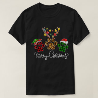 Merry Christmas Paw Prints Design T Shirt
