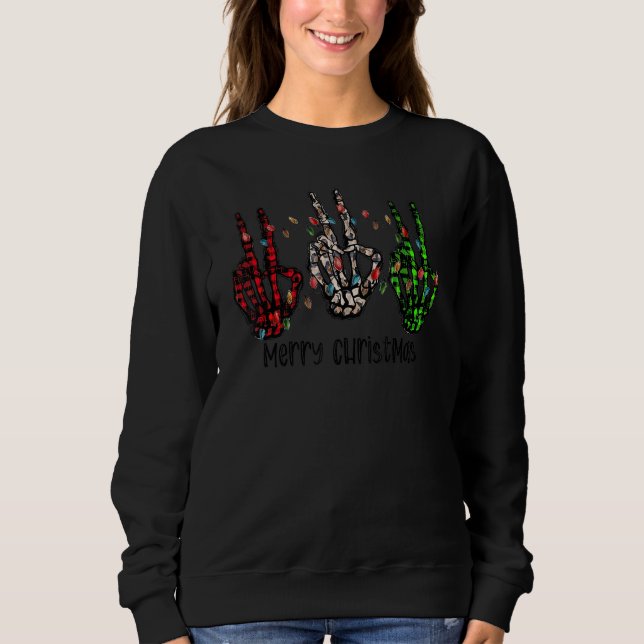 Merry Christmas Peace Skeleton Hand Peace Xmas T Shirt (Framsida)