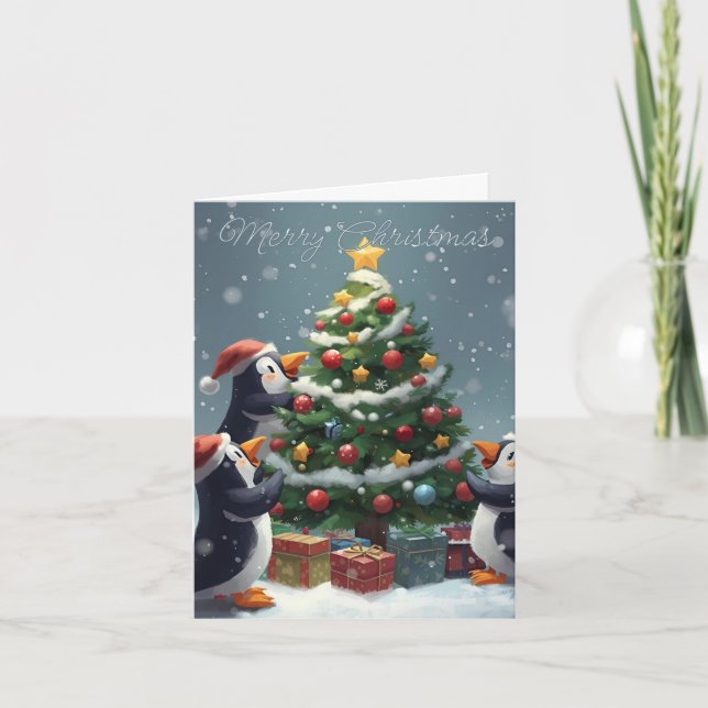 Merry Christmas Penguin Celebration Christmas Card Helgkort (Framsida)