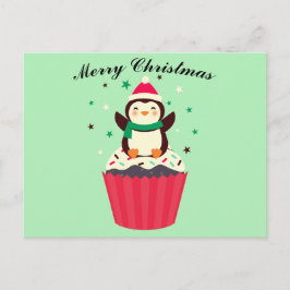 Merry Christmas Penguin Cupcake Postcard Vykort