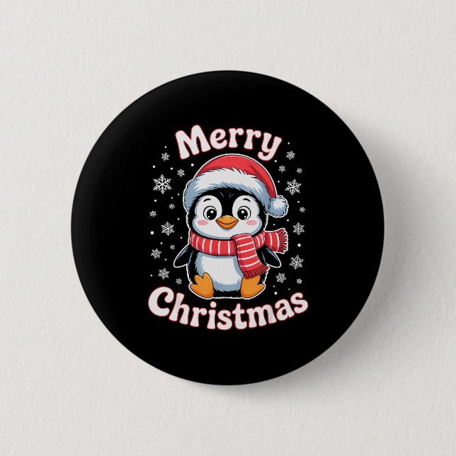 Merry Christmas Penguin Cute Santa Hat Snowflake H Knapp (Framsida)