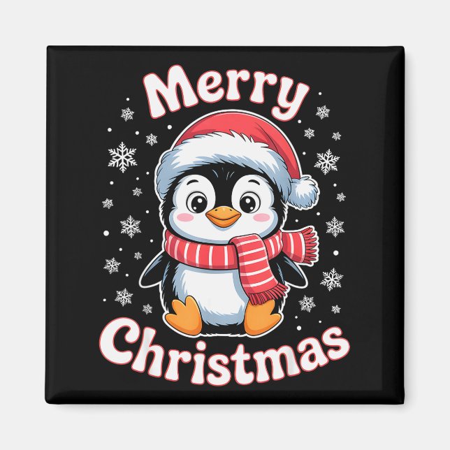 Merry Christmas Penguin Cute Santa Hat Snowflake H Magnet (Framsidan)