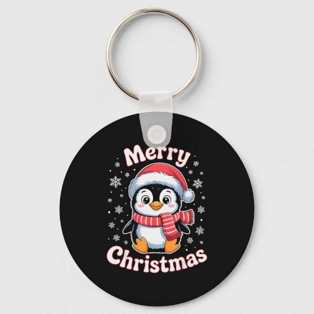 Merry Christmas Penguin Cute Santa Hat Snowflake H Nyckelring (Framsida)