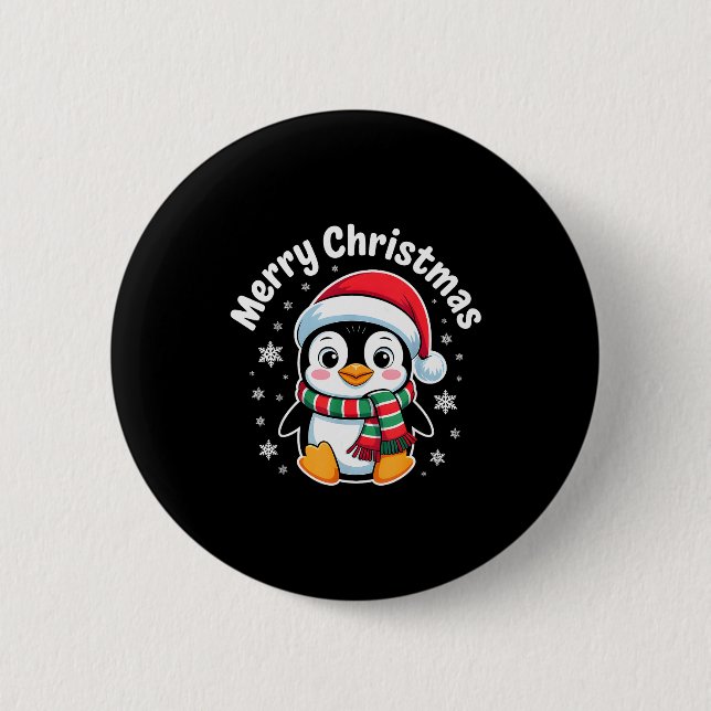 Merry Christmas Penguin Cute Santa Hat Winter Holi Knapp (Framsida)