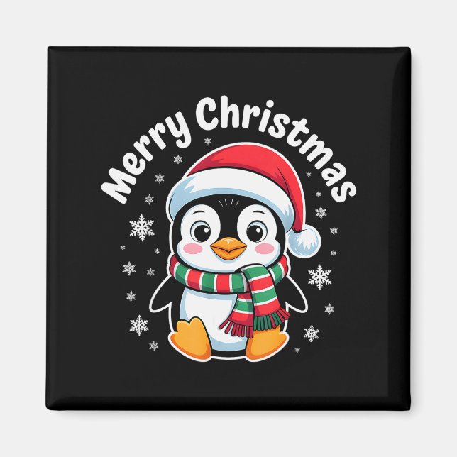 Merry Christmas Penguin Cute Santa Hat Winter Holi Magnet (Framsidan)