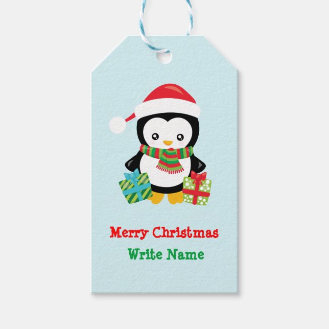 Merry Christmas Penguin Illustration Presentetikett (Framsidan)