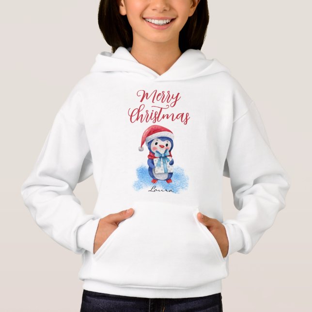 Merry Christmas Penguin Name, Youth XS - XL T Shirt (Framsida)